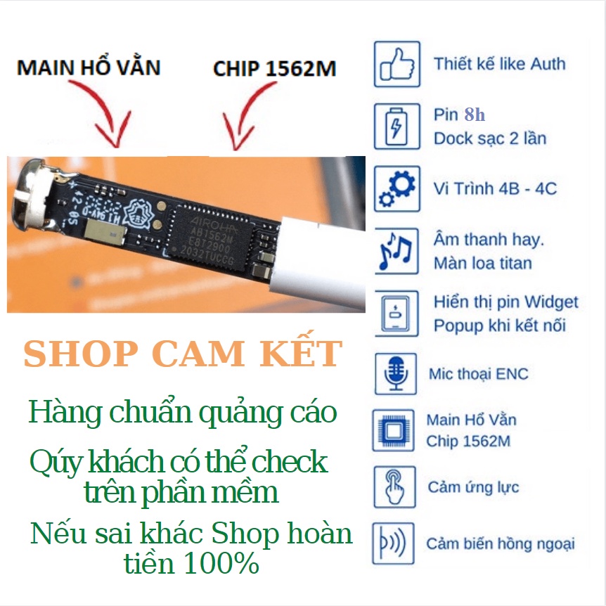Tai nghe Bluetooth không dây Hổ Vằn 3 chip 1562M Pin 8h bản cao cấp nhất xuyên âm, âm thanh không gian, tai nghe TWS