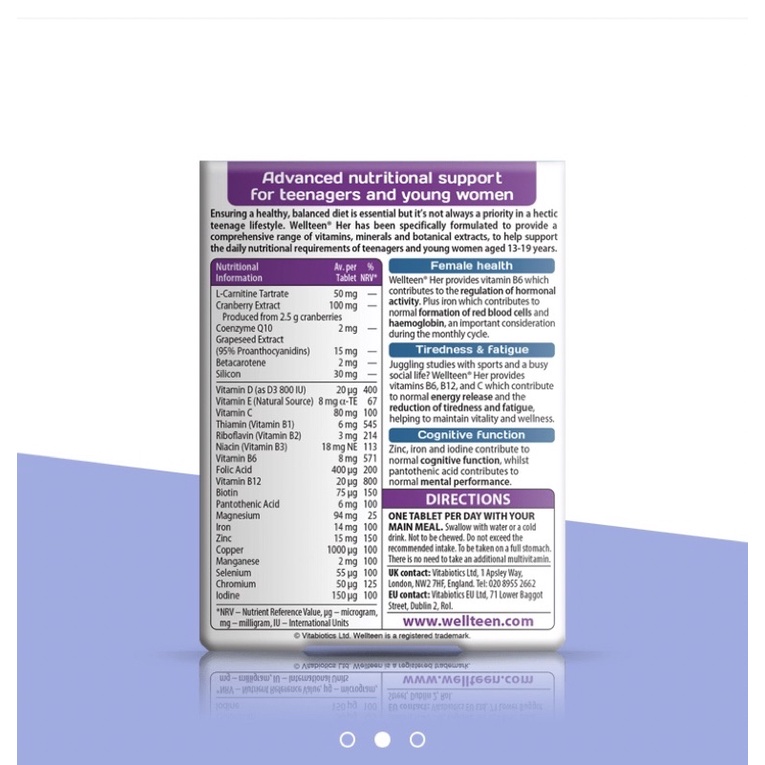 Vitamin Wellteen Her cho bé gái hộp 30 viên