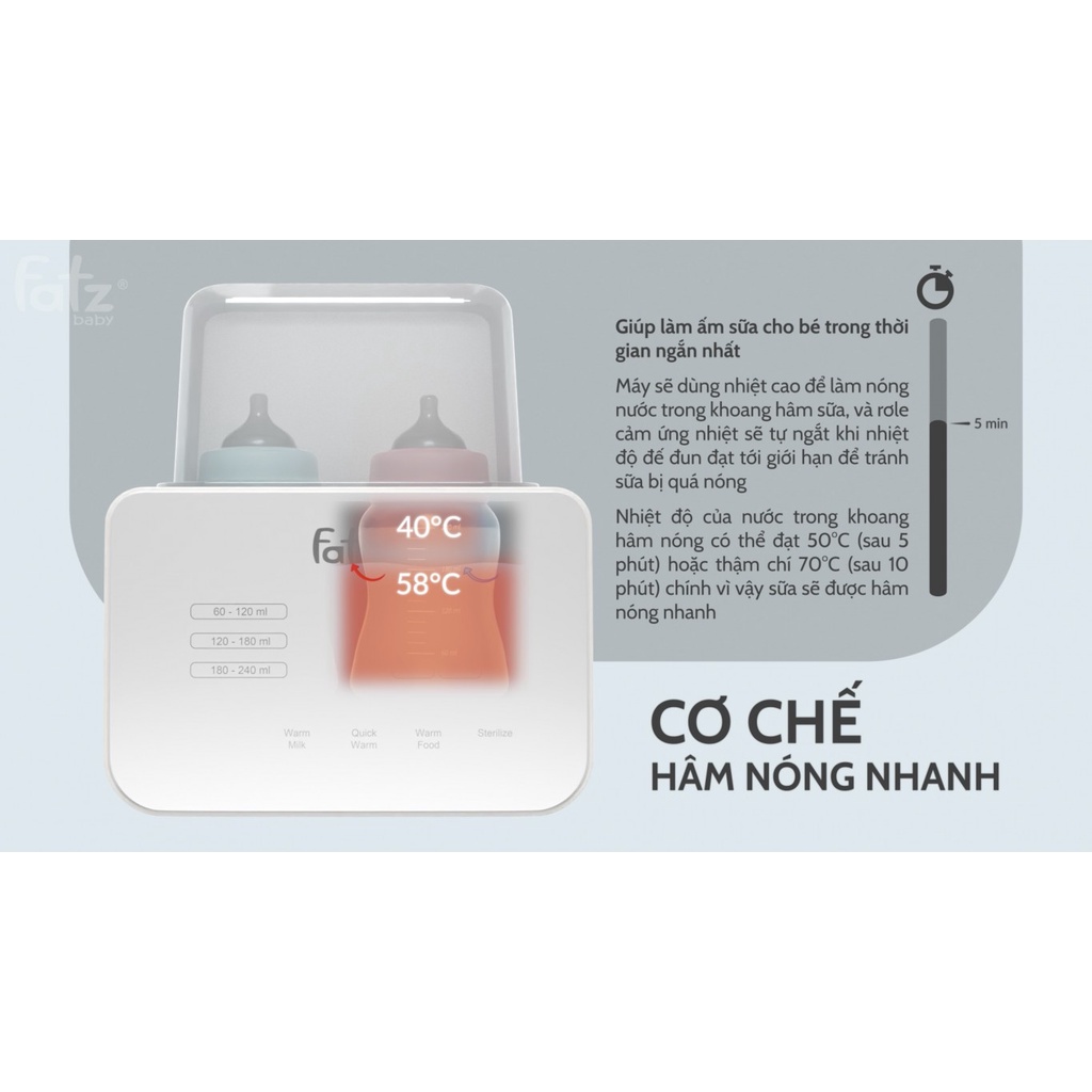 Máy hâm sữa tiệt trùng điện tử 2 bình Duo 5 Fatzbaby FB3203TN