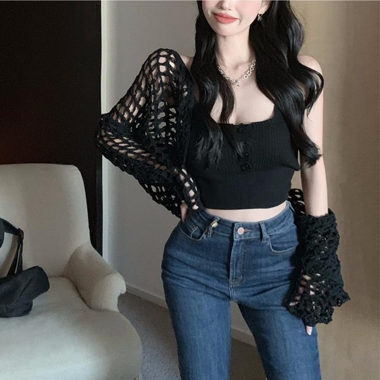 IELGY    Bộ Áo Khoác cardigan Dáng Rộng + Áo Sát Nách Xinh Xắn Cho Nữ