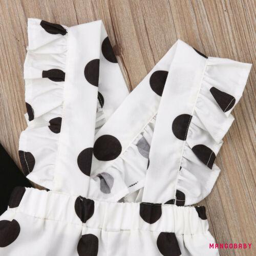 MG-Infant Toddler Baby Girl Outfits Long Sleeve T-Shirt Tops + Ruffle Polka Dots Suspenders Pants 2Pcs Set