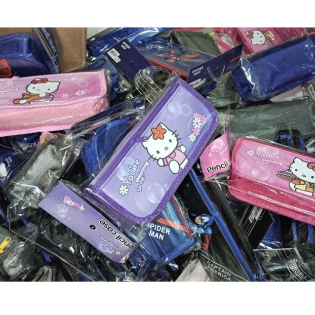 Túi đựng bút 2 ngăn, Bóp viết vải học sinh hình hoạt hình