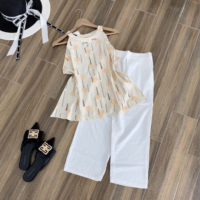 Set áo yếm quần đũi trắng