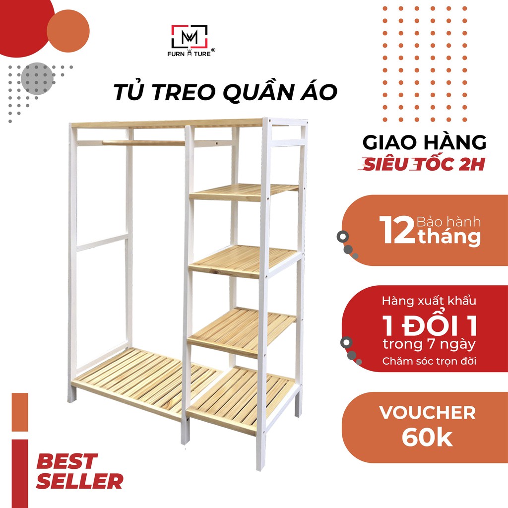 Bản đặc biệt - Tủ treo quần áo lắp ráp tiện lợi màu trắng phối gỗ MW FURNITURE - Nội thất căn hộ