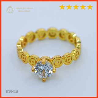 Nhẫn Nữ Kim Tiền Đính Đá Titan Xi Mạ Vàng Non 24k Cao Cấp, Nhẫn Nữ Phong Cách Thời Trang Cá Tính - HVN18