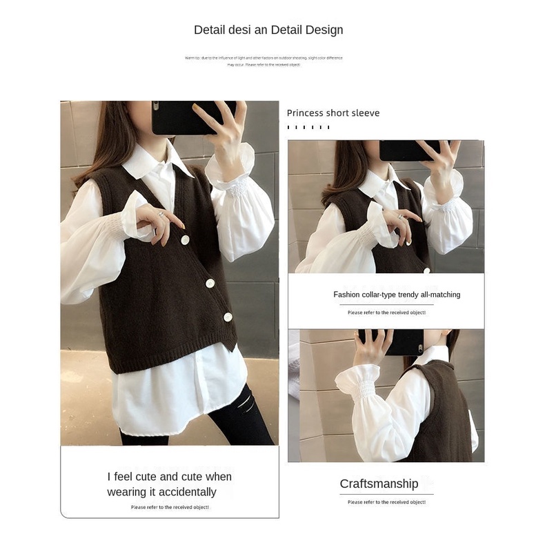 Set Áo Sơ Mi Dáng Rộng + Áo Len Không Tay Thời Trang Xuân Thu Mới Cho Nữ | BigBuy360 - bigbuy360.vn