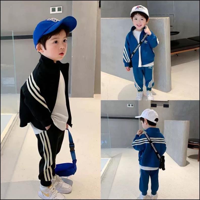 BỘ NỈ KÉO KHOÁ SỌC 2 MÀU XANH VÀ ĐEN CHO BÉ