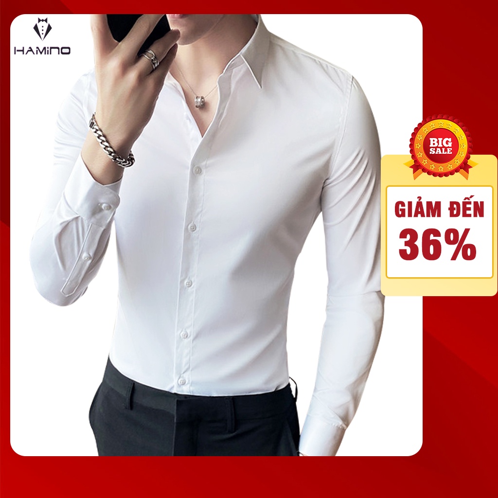 Áo sơ mi nam Đen dài tay Hàn Quốc vải lụa cotton chéo, mềm mịn, không nhăn theo phong cách công sở