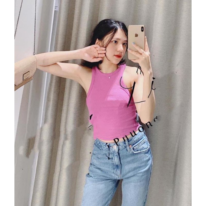 Áo croptop FOREVER 21 form ba lỗ sát nách thun gân tăm cotton