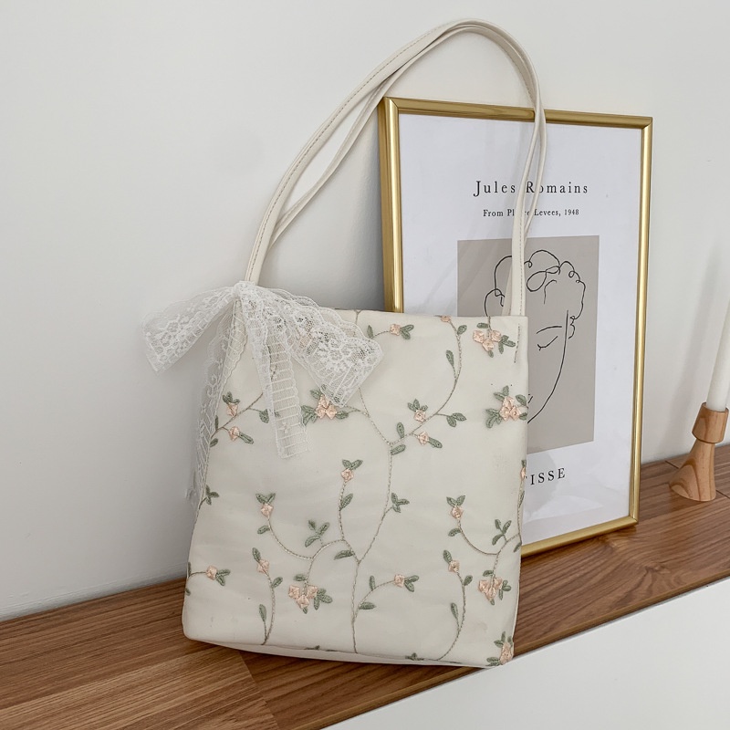 IELGY Túi tote Đeo Vai Màu Trơn Phối Ren Thời Trang Xinh Xắn Cho Nữ