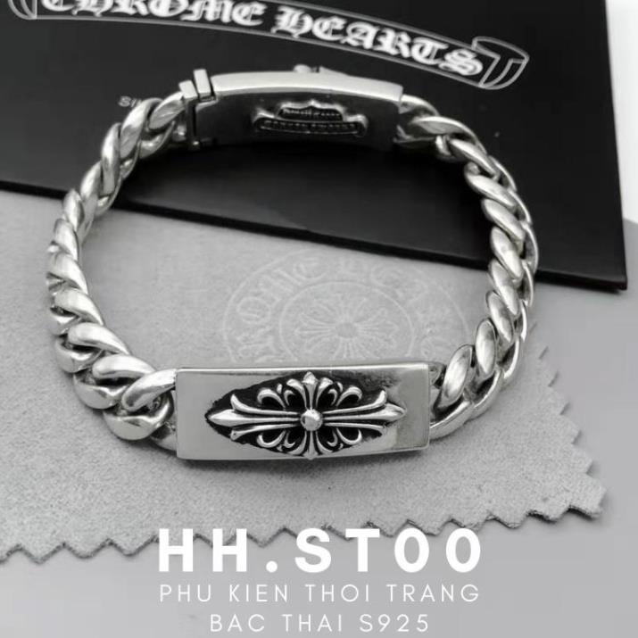 Vòng tay nam nữ , Lắc tay Chrome Heart Bạc Thái S925 , Dạng xích Mặt khóa hoa văn cổ Mã VT7 [ĐƯỢC TRẢ GIÁ]