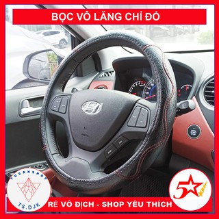 [ Da Xịn ] Bọc Vô Lăng Da Ô TÔ Cao Cấp Hoạ Tiết Chỉ Đỏ Đường kính 38 cm