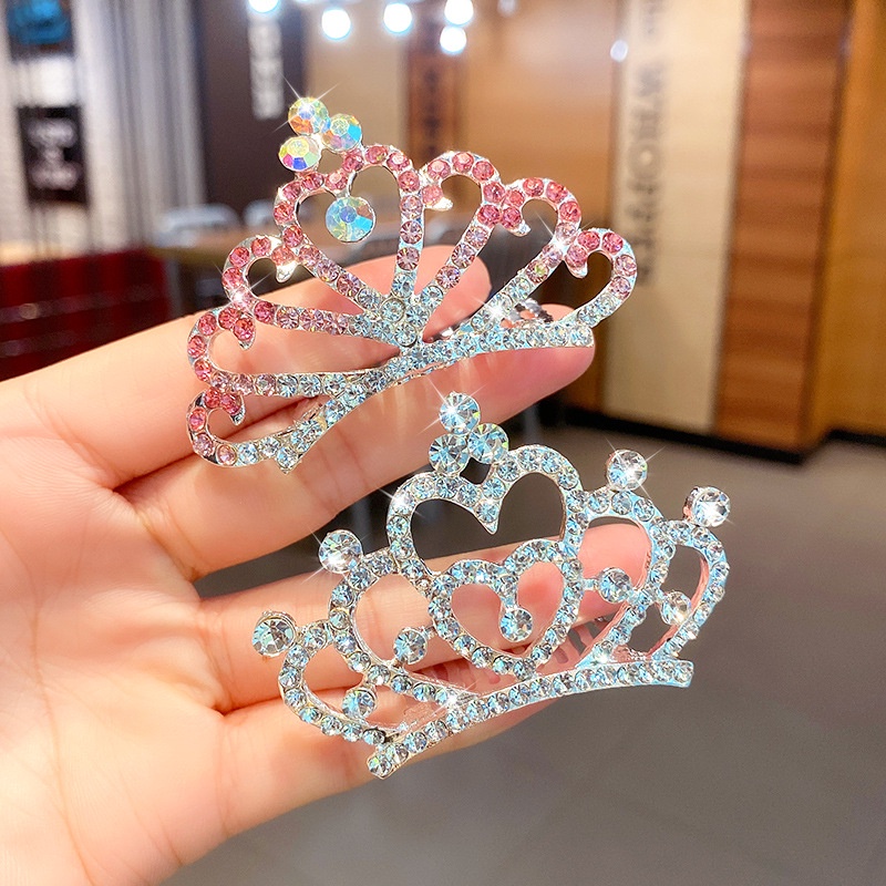 Cài tóc hình vương miện đính đá nhân tạo nhiều màu tùy chọn cho bé gái