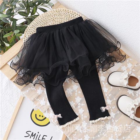 Quần Legging Phối Váy Ren Giả Hai Mảnh Phong Cách Mùa Thu Mới Cho Bé Gái