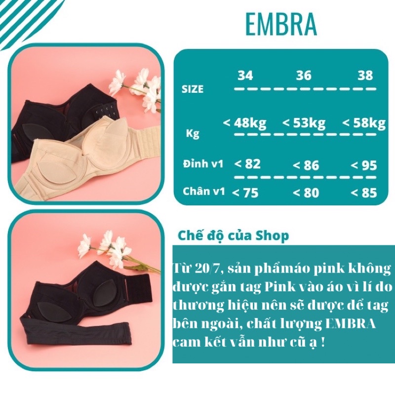 Áo Quây Có Gọng EMBRA PINK Nữ Chống Tụt Vitoria Cúp 002 Nâng Đỡ Ngực Siêu Gọn, Mút Rời Mã EBALCG09