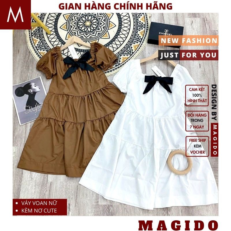 Váy Babydoll Nữ Dáng Xoè 3 Màu 💚 Đầm Nữ Tay Bồng Cổ Nơ Siêu Xinh ĐẦM BÁNH BÈO CUTE ,MAGIDO