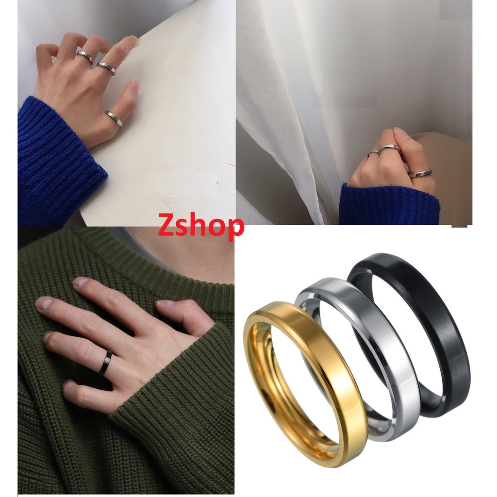 Nhẫn Thép Titan Trơn Nam Nữ Vớt Cạnh Mỏng Cá Tính Ntt31