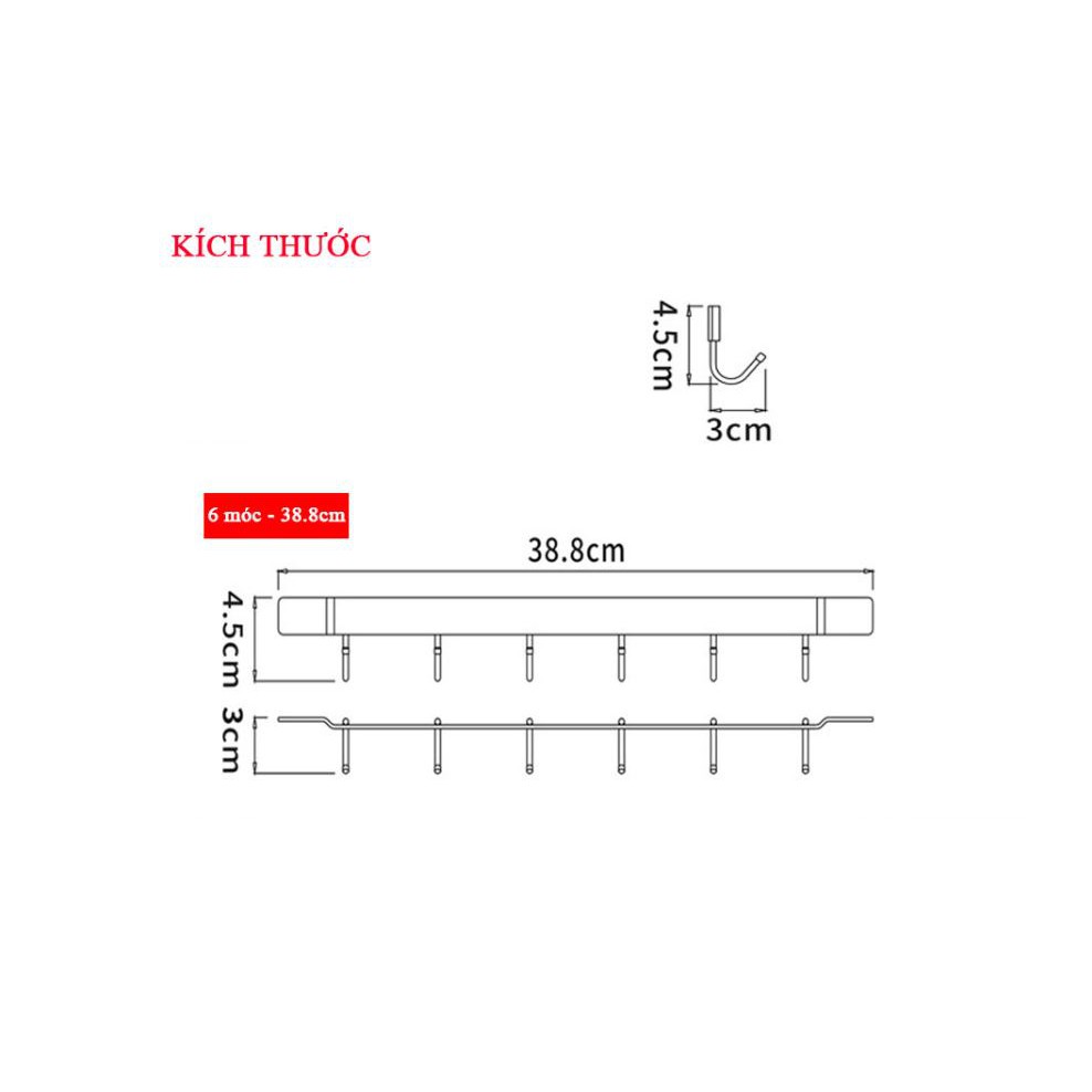Giá móc treo thìa muỗng đa năng Inox 304 Nanichino có sẵn keo dán tường