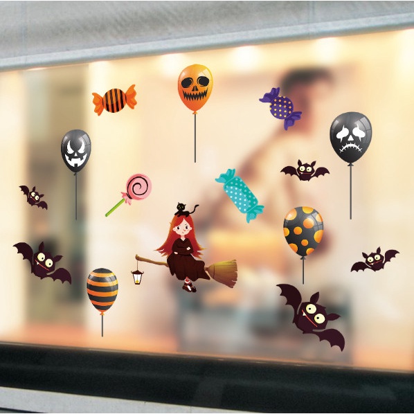 Decal trang trí tường - Cô gái phù thủy trẻ cùng những chiếc bong bóng ma quái