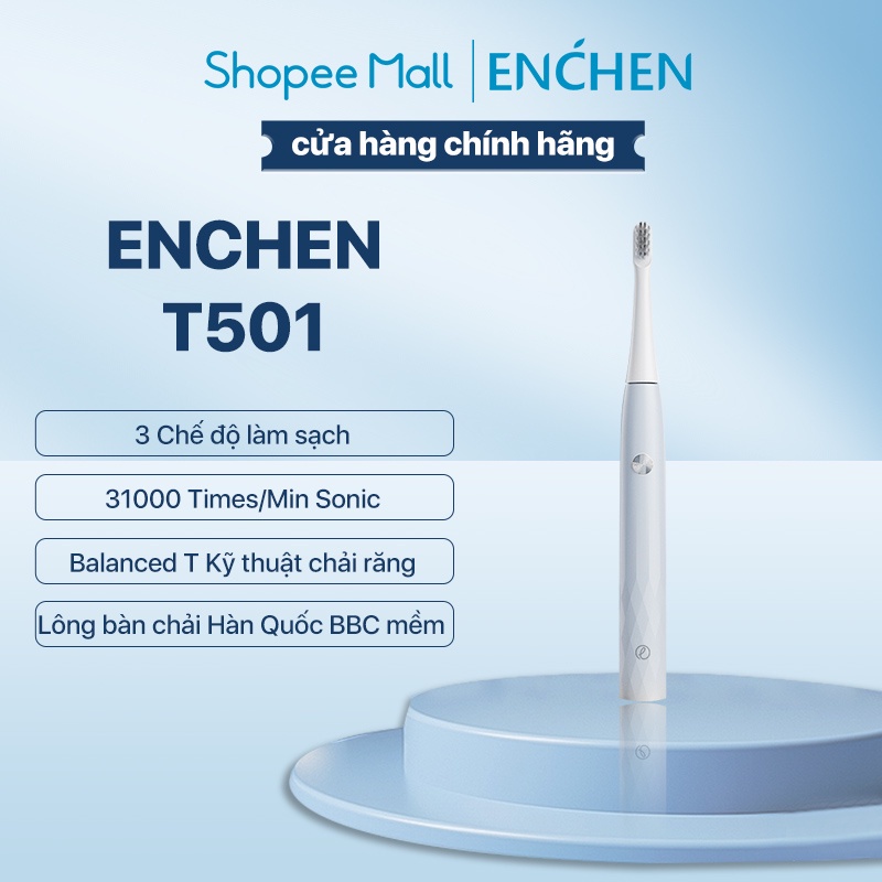 Bàn chải điện thông minh Enchen T501 Mijia T100 Kháng nước IPX7 Pin có thể sử dụng kéo dài đến 30 ngày