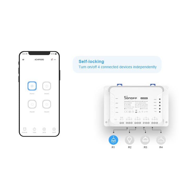 Sonoff 4CH PRO R3 - Công tắc thông mình Wifi điều khiển 4 thiết bị có hỗ trợ Remote RF 433mhz