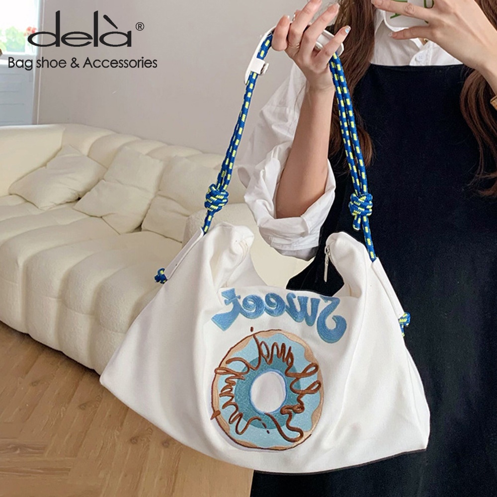 Dela Túi Đeo Vai Vải canvas Thêu Họa Tiết Độc Đáo Thời Trang Cỡ Lớn 2022 Cho Nữ