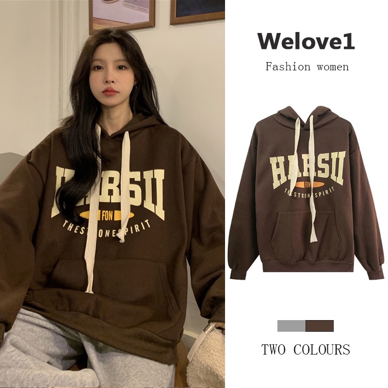 Áo Hoodie Dáng Rộng Dày Dặn In Chữ Thời Trang Cho Nữ