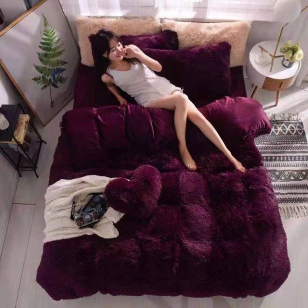 Bộ chăn ga gối nỉ nhung lông , sét nỉ lông siêu kute ( Tặng Kèm Gối Tim)