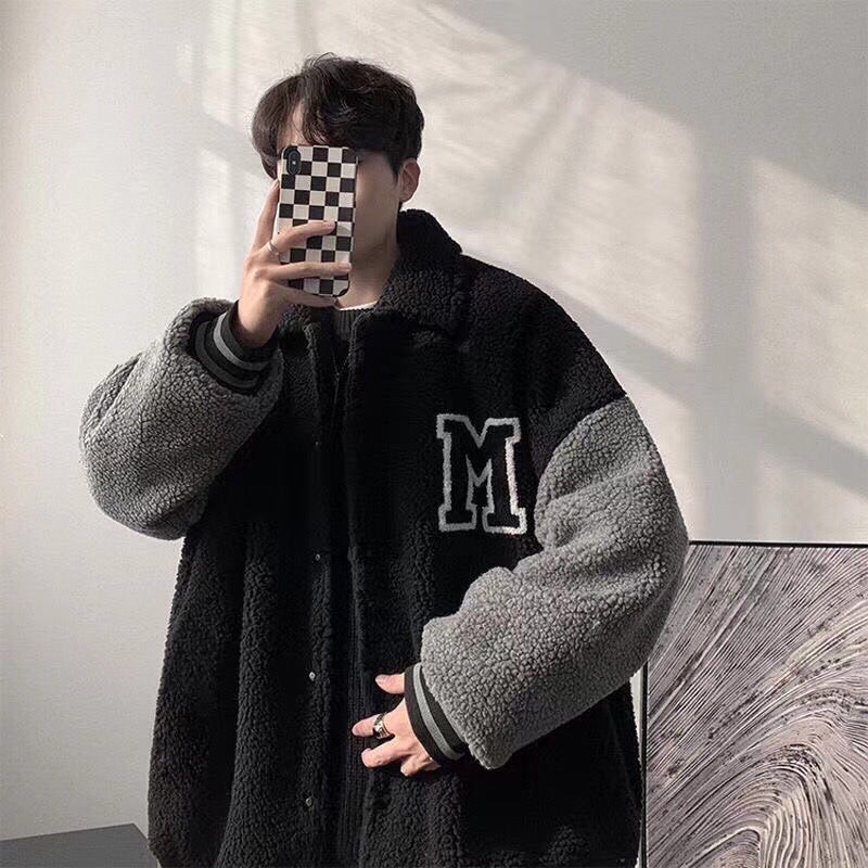 Áo Khoác Mũ Lông Thêu Chữ M Pha Tay Dáng Rộng Phong Cách Unisex Thời Trang Cá Tính(Hàng Sẵn -Ảnh Thật)