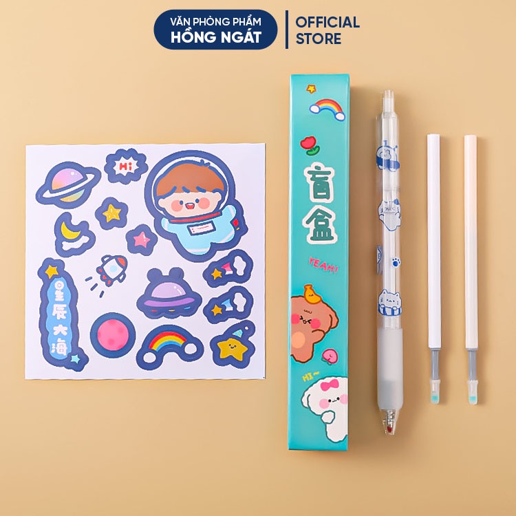 Bút gel đen cute dễ thương, bút bi nước đựng trong hộp tặng kèm sticker hình dán, đồ dùng học tập làm quà tặng B02