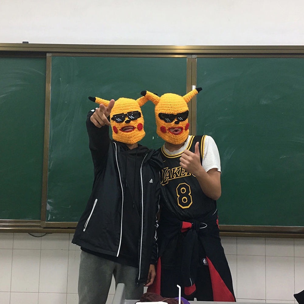 Mũ len hình Pikachu đội đầu hài hước, Mặt nạ dễ thương, Mũ Len đội đầu độc lạ