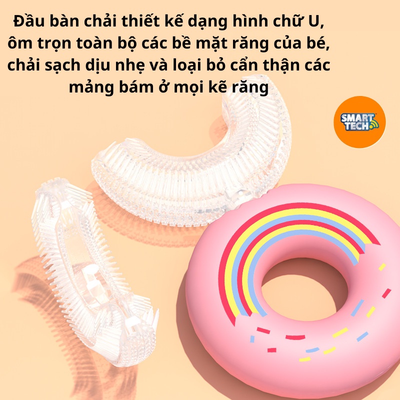 Bàn chải đánh răng cho Donut Rainbow, đầu chải silicon siêu mềm dễ cầm nắm, làm sạch răng 360 độ