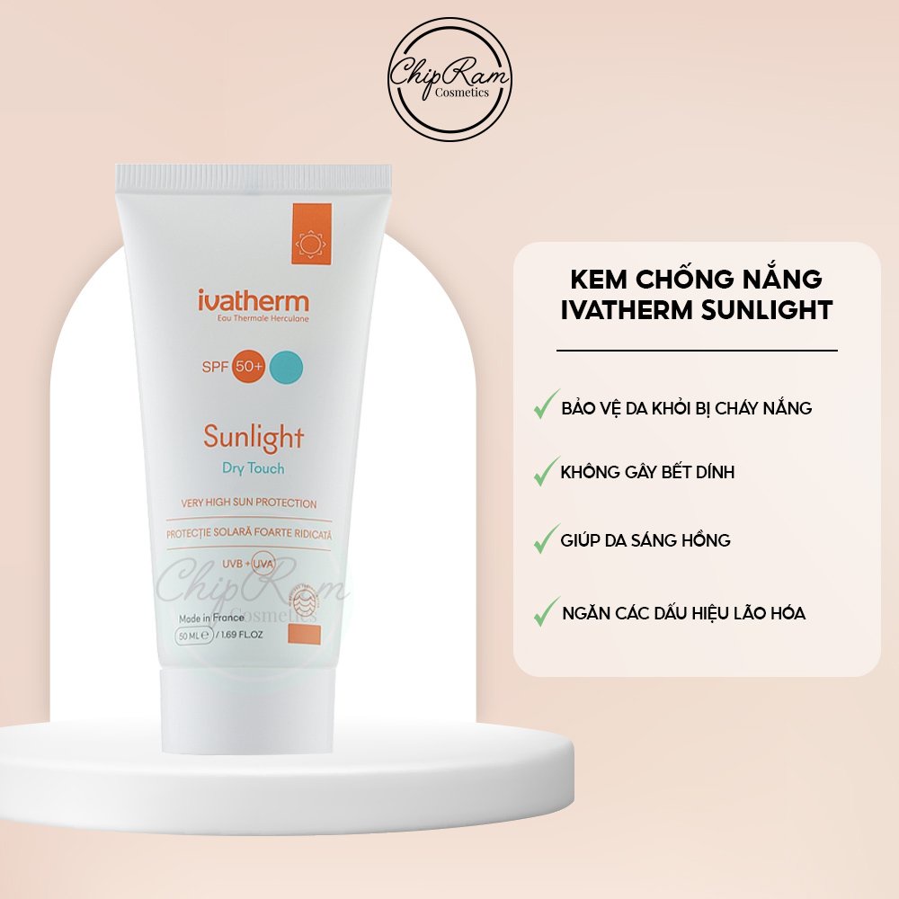 Kem chống nắng Ivatherm Sunlight SPF 50+ chống tia UV, ngăn ngừa lão hóa 50ml