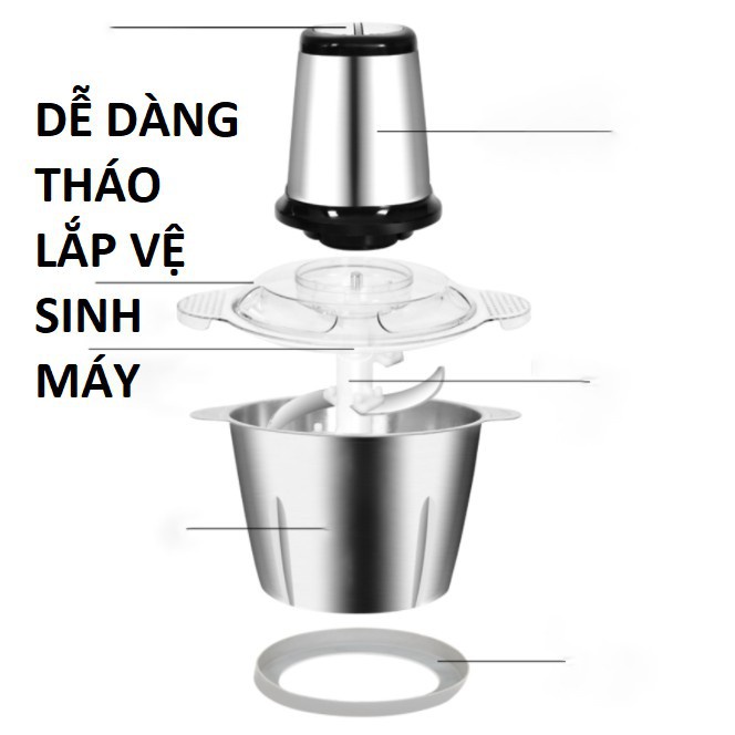 Máy xay thịt đa năng 4 lưỡi dao, Cối xay thịt bằng Inox 304 dung tích 2L, công xuất 250W