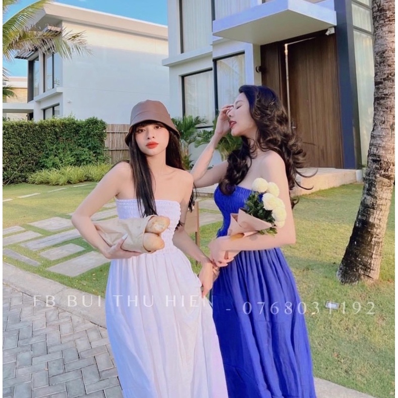 Đầm Maxi Tiểu Thư Đi Biển Du Lịch Bo Chun Cúp Ngực
