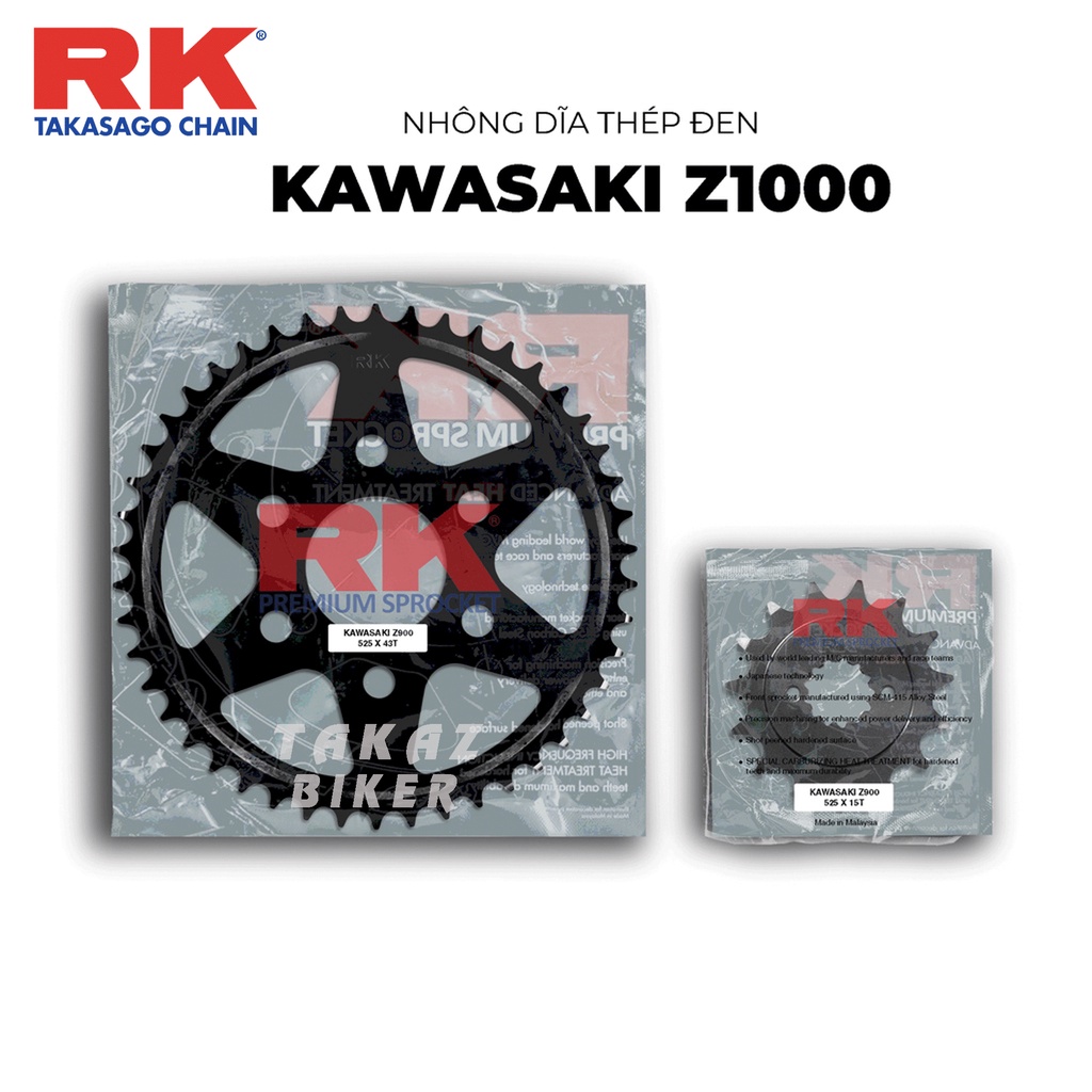 RK CHAIN - NHÔNG SÊN DĨA KAWASAKI Z1000 - SÊN KRX X-RING VÀNG