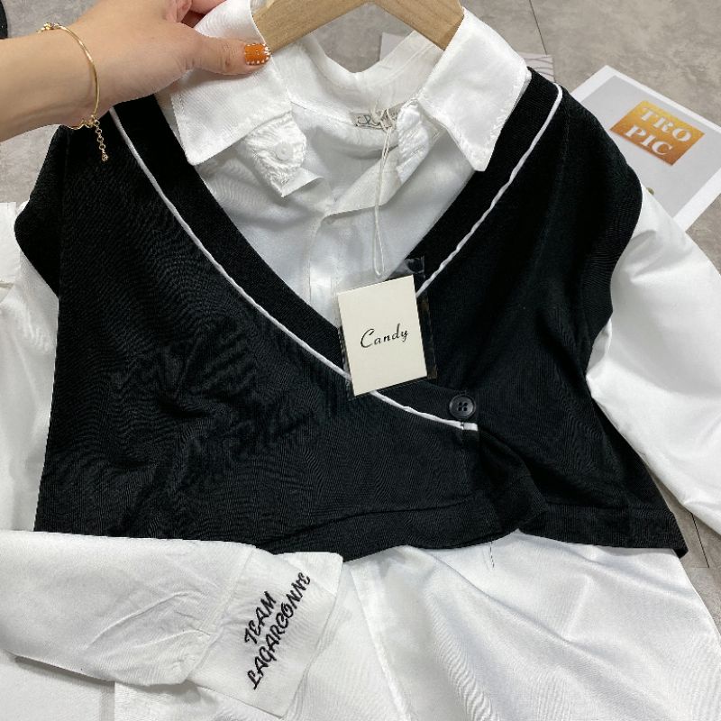 Set áo sơ mi kèm gile len siêu xinh | BigBuy360 - bigbuy360.vn