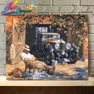 Tranh tự tô màu sơn dầu số hóa phong cảnh - Xe Jeep