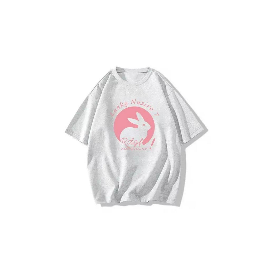 Áo Thun Cotton Tay Ngắn Dáng Rộng In Họa Tiết Thỏ Màu Hồng Thời Trang Cho Nữ