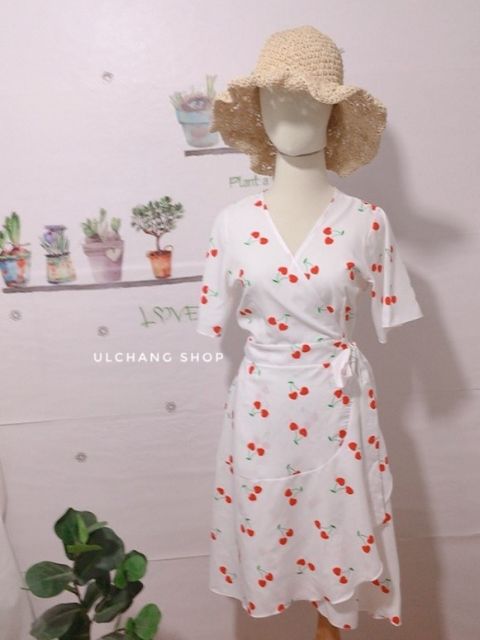 Đầm cherry thắt nơ ulzzang hàn quốc | BigBuy360 - bigbuy360.vn