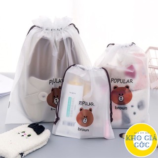 TÚI LỤA DÂY RÚT HÌNH GẤU NÂU