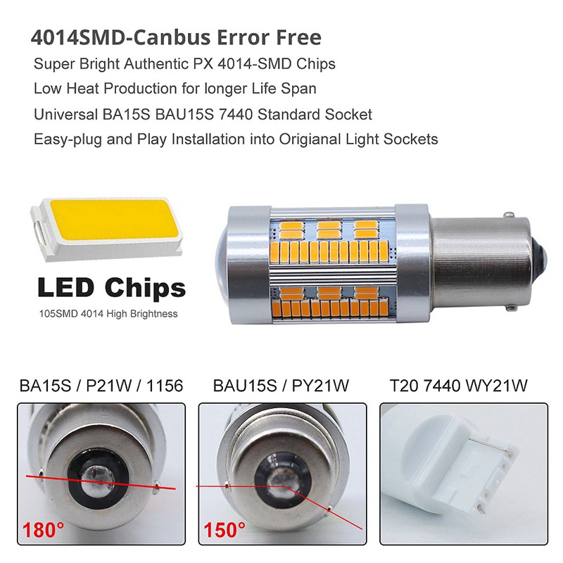 Đèn LED ánh sáng vàng 9-12V 20W 1156 BAU15S PY21W LED 105 4014 SMD cho xe hơi