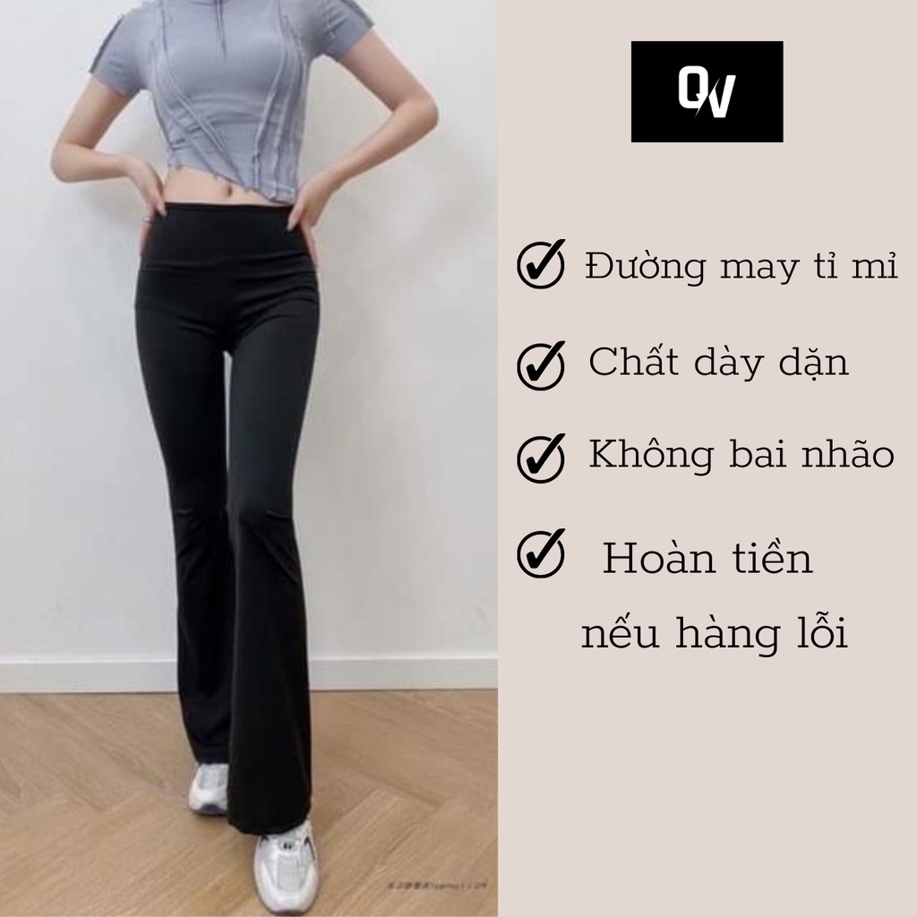 Quần Ống Loe Nữ Cạp Cao Dáng Dài,Quần Ống Lỏe, Quần Legging Nữ Ống Loe Chất Dày Dặn