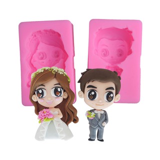 Đẹp Cô Dâu & Chổi Trang Trí Bánh Cưới Khuôn Socola Fondant Handmade