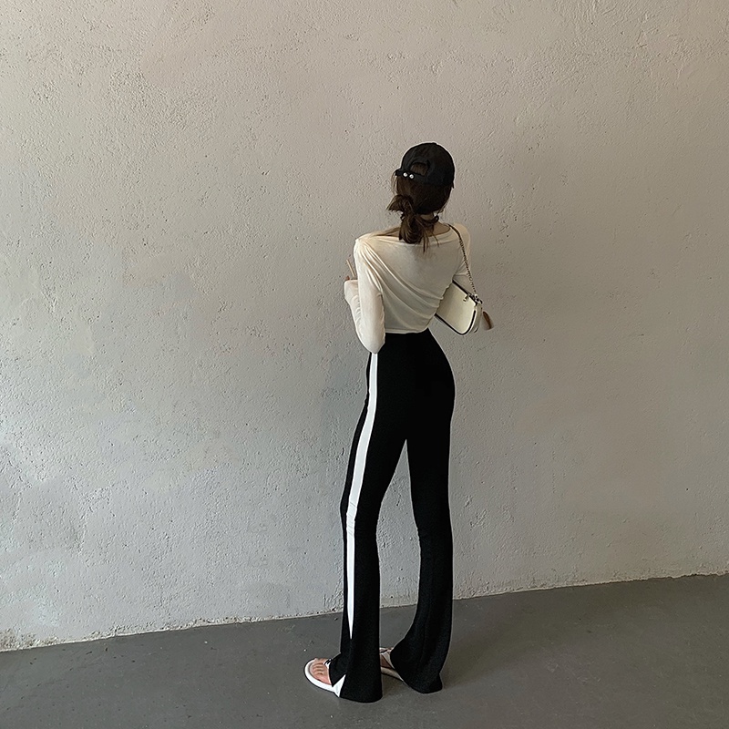 Quần dài lưng cao màu sắc tương phản thiết kế thời trang cho nữ