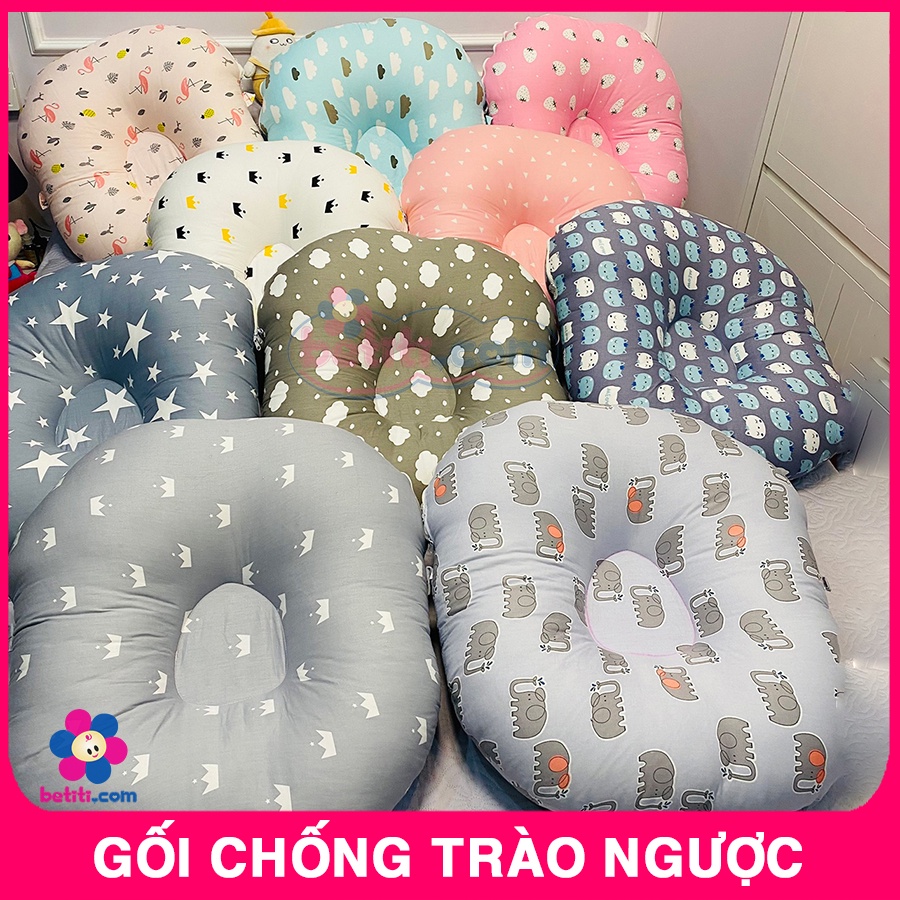 Gối Chống Trào Ngược Cho Bé, Chống Lật, Ọc Sữa  MUNI Vỏ Cotton Ruột Bông Kèm Gối Đầu