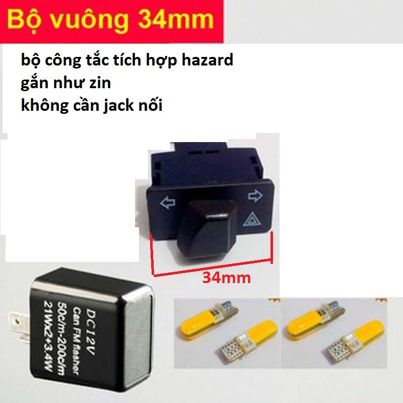 trọn Bộ Công Tắc vuông 34mm tích hợp hazard cho xe Honda-led nhiều màu chọn