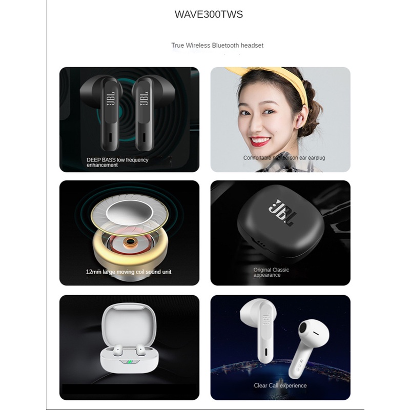 Tai nghe Bluetooth JBL WAVE 300 TWS chống ồn có hộp sạc và phụ kiện