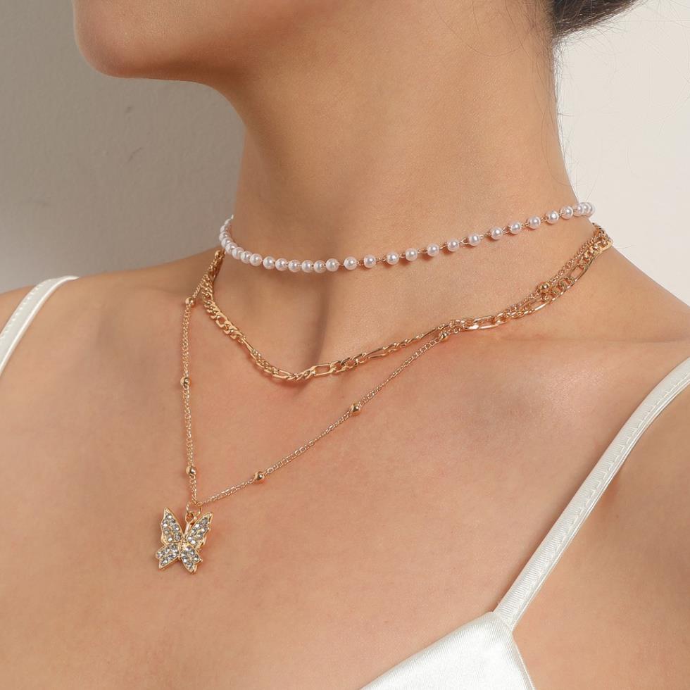 (041) Dây Chuyền Ba Lớp Mặt 🦋 Đính Đá Sang Trọng Thời Trang