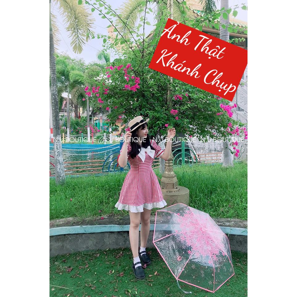 Đầm Caro Phối Nơ Trắng Thủy Thủ Nuboutique Freeship (Kèm ảnh thật khách chụp và clip khách quay) | BigBuy360 - bigbuy360.vn